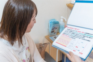 美容施術の説明をするスタッフ